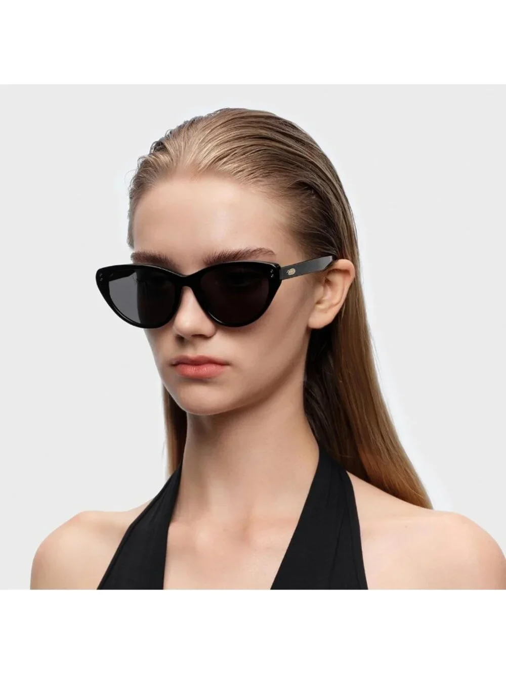 Trendy Cat Eye Sunglasses UV400 Protection, Acetate Frame, Obsidian Black/Pure